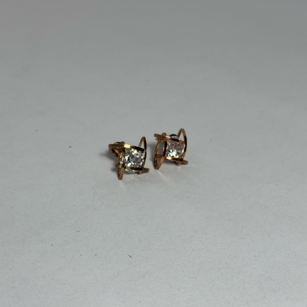Simulated Square Diamond Stud Earrings with Gold Accents, Prom/Costume Jewelry